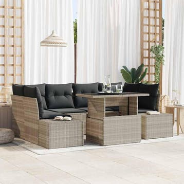 vidaXL Bankstel 7 st Lichtgrijs poly rattan, Verzenden, Nieuw, Rotan, 7 zitplaatsen