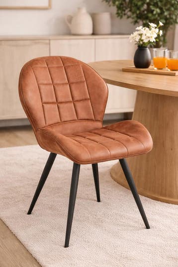 Actie! Eetkamerstoel Sil | Cognac | Microvezel, Overige kleuren, Nieuw, Ophalen of Verzenden, Metaal