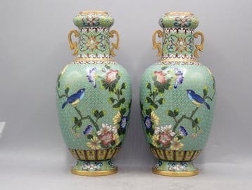 Vaas - Emaille - China - Cloisonné - vergulde grepen (Zonder