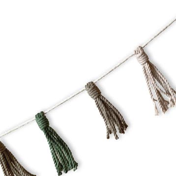 Macramé Kwastjes Slinger - Olijfgroen, Beige en Wit -, Ophalen of Verzenden, Nieuw, Overige typen