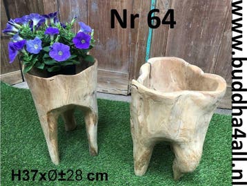 Bloempot op pootjes van teakhout, natuurlijke plantenbak, Tuin en Terras, Bloempotten, 25 tot 40 cm, Overige materialen, Balkon
