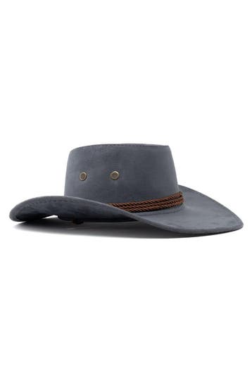 KIMU® Cowboyhoed Grijs Suedelook Lichtgewicht Grijze PU Sued, Ophalen of Verzenden, Nieuw, Overige maten, Carnaval