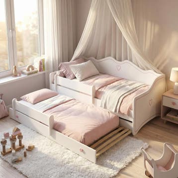 Kinderbed Uitschuifbaar | 160cm | Hart Print | Beperkte V..., Nieuw, 70 tot 85 cm, Ophalen of Verzenden, Matras
