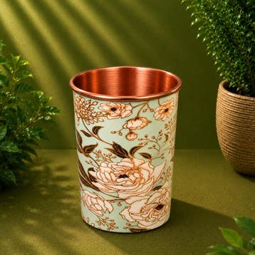 Puur koperen beker met bloemendesign – 300 ml/135 g (zware, Ophalen of Verzenden, Nieuw