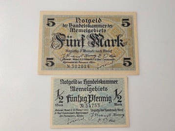 Memel. - 1/2 and 5 Mark 1922 - Pick 1 and 4 (Zonder, Postzegels en Munten, Bankbiljetten | Europa | Niet-Eurobiljetten