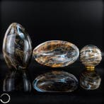 Edel maansteen-trio – vrije vorm, schaal en bol met een
