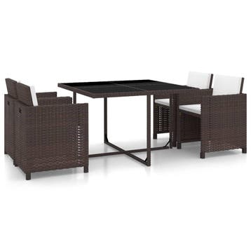 vidaXL 5-delige Tuinset met kussens poly rattan bruin, 4 zitplaatsen, Nieuw, Tuinset, Verzenden