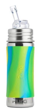 Pura fles met rietje 325 ml + aqua swirl sleeve, Verzenden, Nieuw