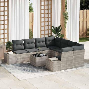 vidaXL Tuin Sofa Set 9 st Lichtgrijs poly rattan, Verzenden, Nieuw, Meer dan 8 zitplaatsen