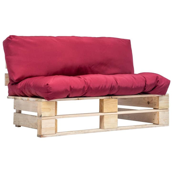 vidaXL Tuinbank pallet met rode kussens grenenhout, Tuin en Terras, Tuinsets en Loungesets, Nieuw, Verzenden