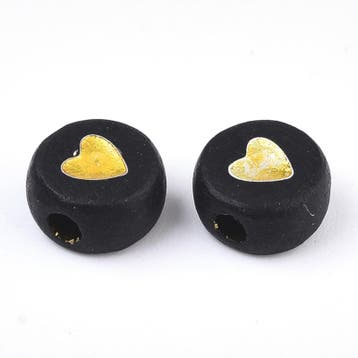 20 x Letterkralen van acryl hartjes gold-black ca. 7mm (Ø.., Ophalen of Verzenden, Nieuw, Kraal
