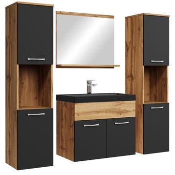 Badkamermeubel Set Montreal XL 60 x 35 cm Eiken Zwart, Verzenden, Nieuw, Wastafelkast