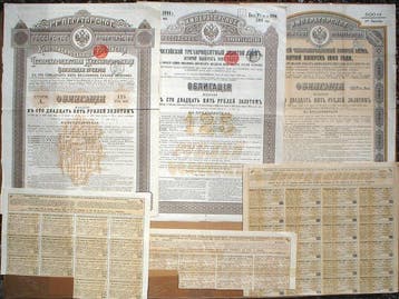 Rusland. 3 x Gold Bonds - 19,15 £, 96,25 Gold Dollars or 125