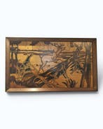 Paneel - Hout - Pyrografie / jachtscène, Antiek en Kunst, Curiosa en Brocante