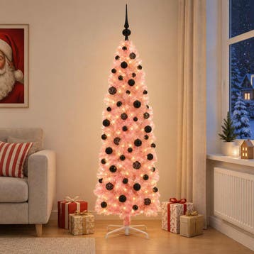 vidaXL Slanke kunstkerstboom met kerstballen 180 cm 300, Verzenden, Nieuw