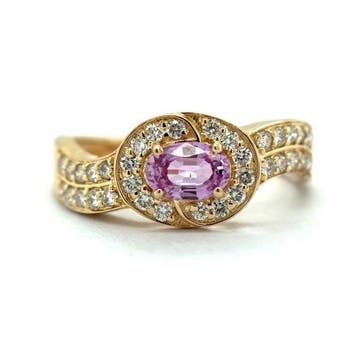 Ring - 14 karaat Geel goud - 0.91ct. tw. Saffier - Diamant, Nieuw