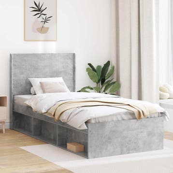 vidaXL Bedframe met opbergruimte en hoofdbord Betongrijs 90, Verzenden, Nieuw, Grijs, Hout