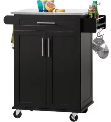 Zwarte Keukentrolley met RVS Blad en Lade – Op Wielen 90 cm, Huis en Inrichting, Verzenden, Nieuw