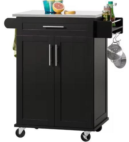 Zwarte Keukentrolley met RVS Blad en Lade – Op Wielen 90 cm, Huis en Inrichting, Keuken | Keukenelementen, Nieuw, Verzenden