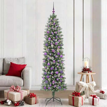 vidaXL Kunstmatige slanke kerstboom Groen en Wit 210 cm, Verzenden, Nieuw