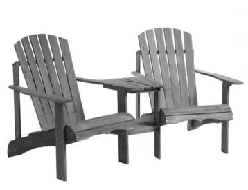 Tweepersoons Tuinstoel met Tafel en Parasolgat Grijs Hout, Verzenden, Nieuw, Hout, Eén