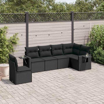 vidaXL 6-delige Loungeset met kussens poly rattan zwart, Verzenden, Nieuw, Loungeset