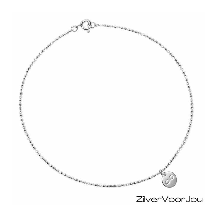 Zilveren infinity coin enkelketting 25 cm, Sieraden, Tassen en Uiterlijk, Enkelbandjes en Enkelkettinkjes, Nieuw, Verzenden