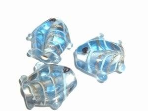 5 x Glaskraal vis 18x15mm blauw met decoratie gat: 2,2mm, Ophalen of Verzenden, Nieuw, Kraal
