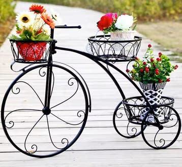 3-laags smeedijzeren plantenrek in fietsvorm – decoratief, Tuin en Terras, Tuintafels, Nieuw