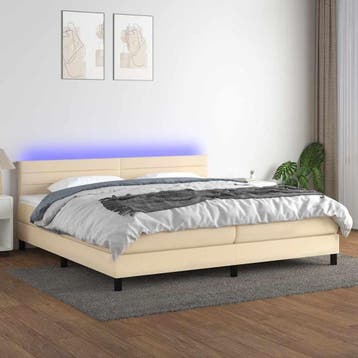 vidaXL Boxspring met matras en LED stof crèmekleurig 200x200, Verzenden, Overige maten, Stof, Nieuw