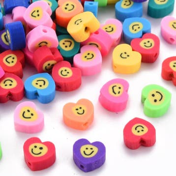 40 x Polymeerklei smile kralen hartje gemixt 10 mm – gat.., Ophalen of Verzenden, Nieuw, Kraal