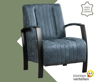 Leren fauteuil Glamour - Kenia Denim (blauw), Nieuw, Ophalen of Verzenden, 50 tot 75 cm, Industrieel, Modern, Retro