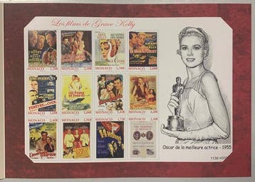 Monaco - Zeldzaam blokje Les Films de Grace Kelly, in zijn, Gestempeld
