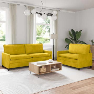 vidaXL Bankstel 2 st Geel Fluweel, Verzenden, Nieuw, Stof, Minder dan 150 cm