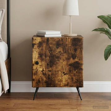 vidaXL Nachtkastje Gerookt eiken 43 x 34,5 x 50 cm Bewerkt, Minder dan 45 cm, Verzenden, Nieuw, Minder dan 55 cm