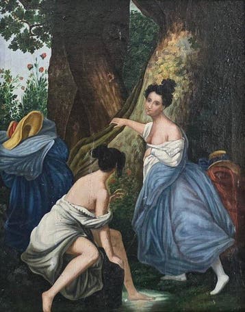 Scuola europea (XVIII-XIX) - Donne al bagno, Antiek en Kunst