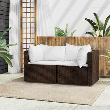 vidaXL Tuinhoekbanken met kussens 2 st poly rattan bruin, Verzenden, Nieuw