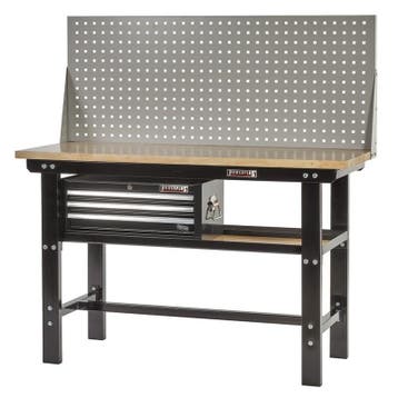 Werkbank zwart 150 cm met hardhouten blad + gereedschapskist, Ophalen of Verzenden, Nieuw