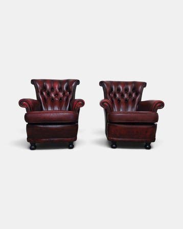 Chesterfield style - Fauteuil (2) - Leder, Hout - Vintage