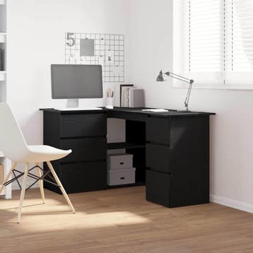 vidaXL Bureau Zwart Eiken Bewerkt hout 145 x 100 x 76 cm, Huis en Inrichting, Bureaus, Verzenden, Nieuw