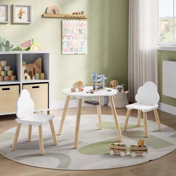 Kindertafel met 2 Stoelen – Wolk Rugleuning en Houten Poten, Kinderen en Baby's, Kinderstoelen, Verzenden, Nieuw
