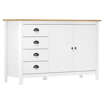 vidaXL Dressoir Hill 130x40x80 cm massief grenenhout wit, 100 tot 150 cm, Verzenden, Nieuw, Grenenhout