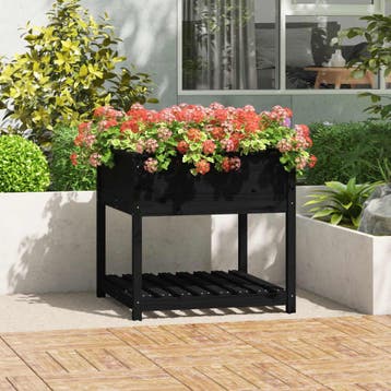 vidaXL Plantenbak met schap 82,5x82,5x81 cm massief, Verzenden, Nieuw, Hout, 60 cm of meer