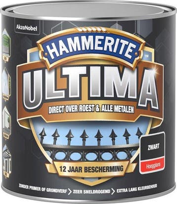 Hammerite Ultima Metaallak Hoogglans Zwart 250 ml, Doe-het-zelf en Verbouw, Verf, Beits en Lak, Ophalen of Verzenden, Nieuw