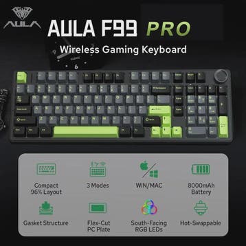 AULA F99PRO Mechanisch Gaming Toetsenbord - 99 toetsen, 3 Mo, Verzenden, Nieuw