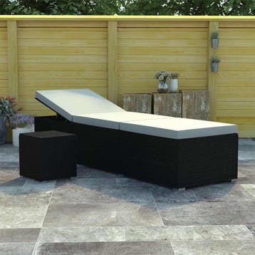 vidaXL Ligbed met kussen en theetafel poly rattan zwart, Verzenden, Nieuw
