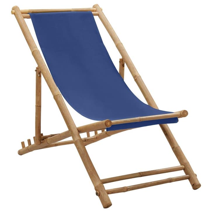 vidaXL Ligstoel bamboe en canvas marineblauw, Tuin en Terras, Tuinstoelen, Nieuw, Verzenden