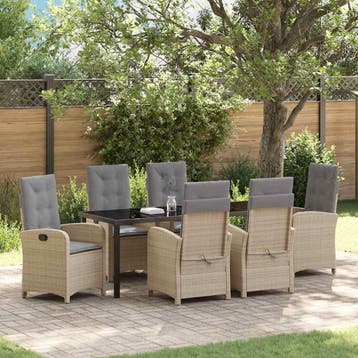 vidaXL Tuin eettafelset 7 st Beige poly rattan, Verzenden, Nieuw, Rotan, 7 zitplaatsen