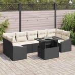 vidaXL Tuin Sofa Set met kussen 8 pcs Zwart en Crème poly, Verzenden, Nieuw, Rotan