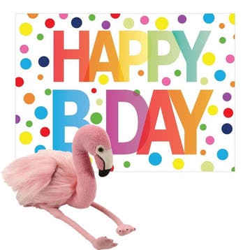 Flamingo knuffel - pluche - 20 cm - met wenskaart, Kinderen en Baby's, Verzenden, Nieuw